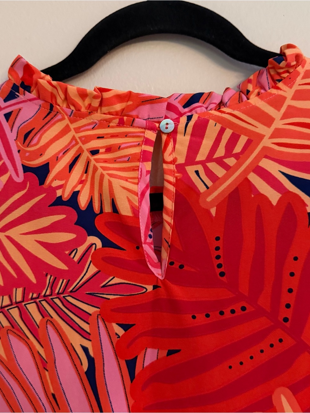 Michelle McDowell Tropical Palm Print Ruffle Shift Dress Pink Orange Medium - Picture 8 of 10